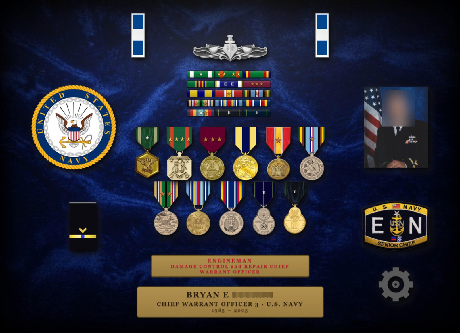 Custom 7×5 Valor Block desk display for a U.S. Navy Chief Warrant Officer