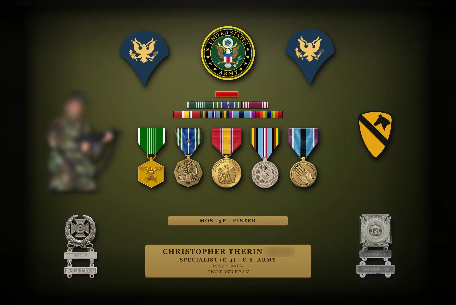 36 by 24 inch Army Specialist Valor Canvas, surname and photo blurred