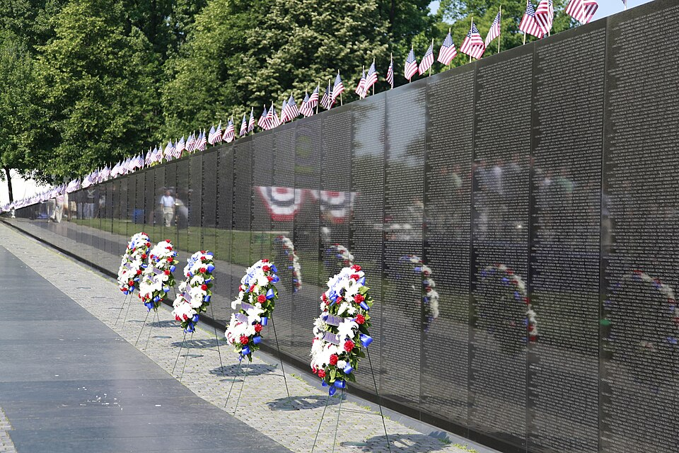 American flags line the Vietnam Veterans Memorial Wall