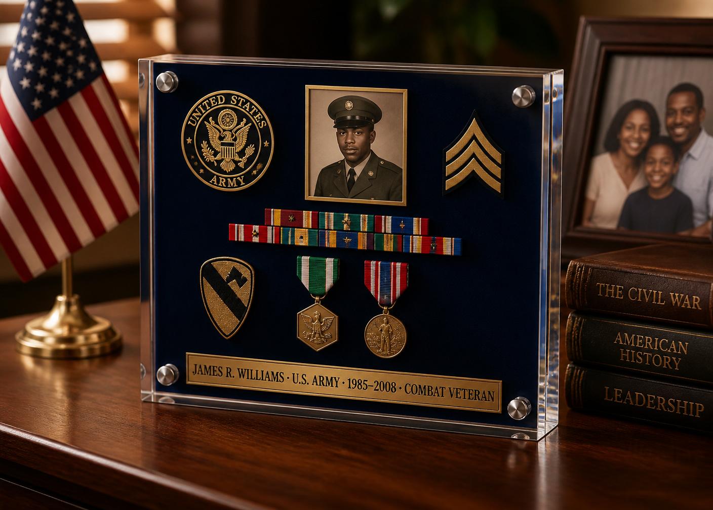 Valor Block 7x5 acrylic display in a home setting