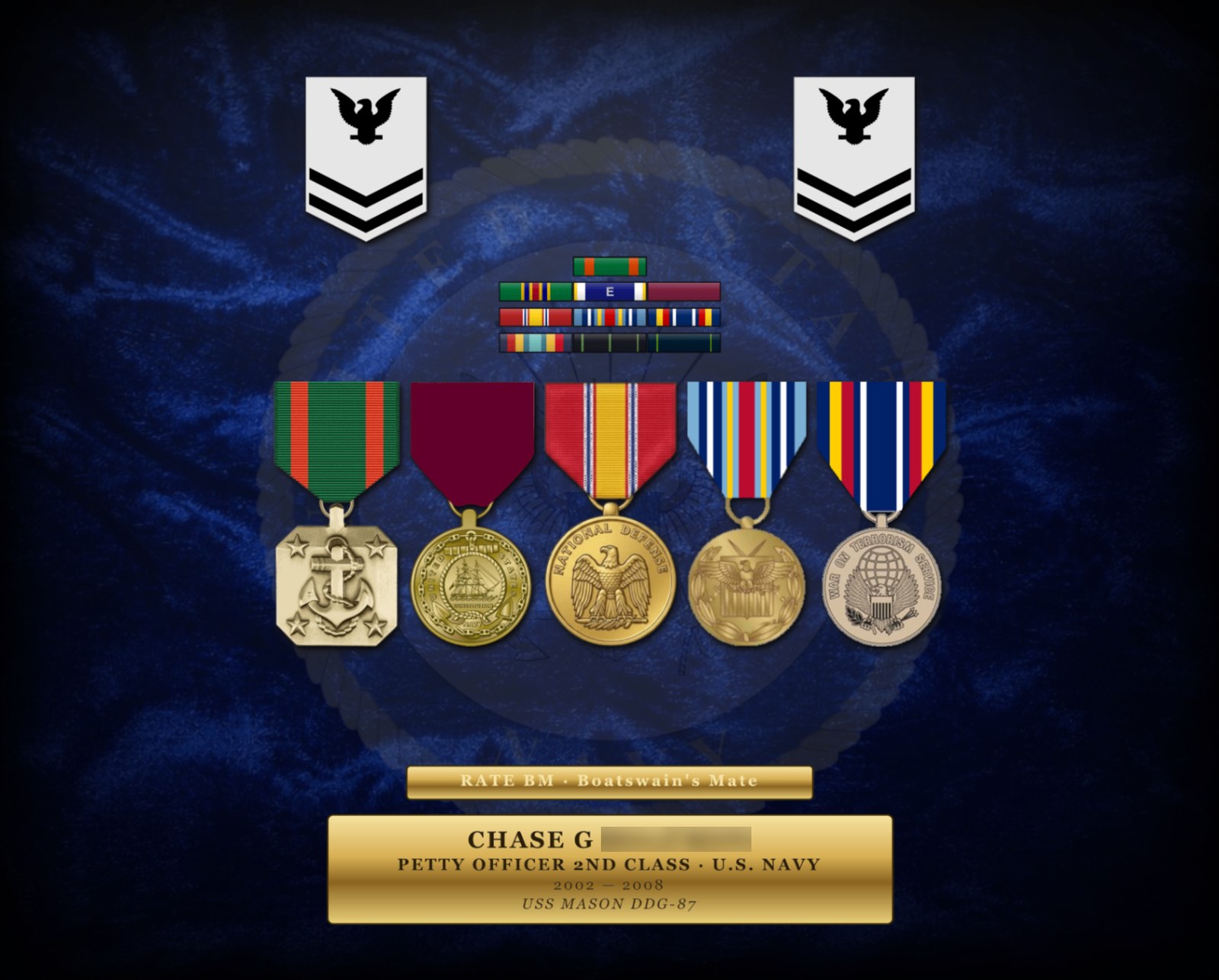 Custom Valor Block layout for a U.S. Navy Petty Officer 2nd Class