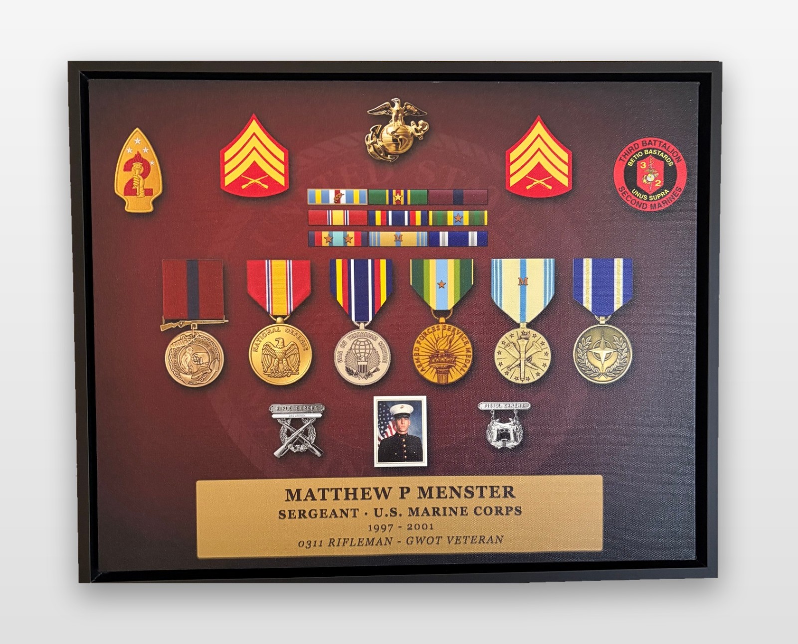 Real framed 20×16 Valor Canvas™ hanging on a wall — Matthew Menster, USMC