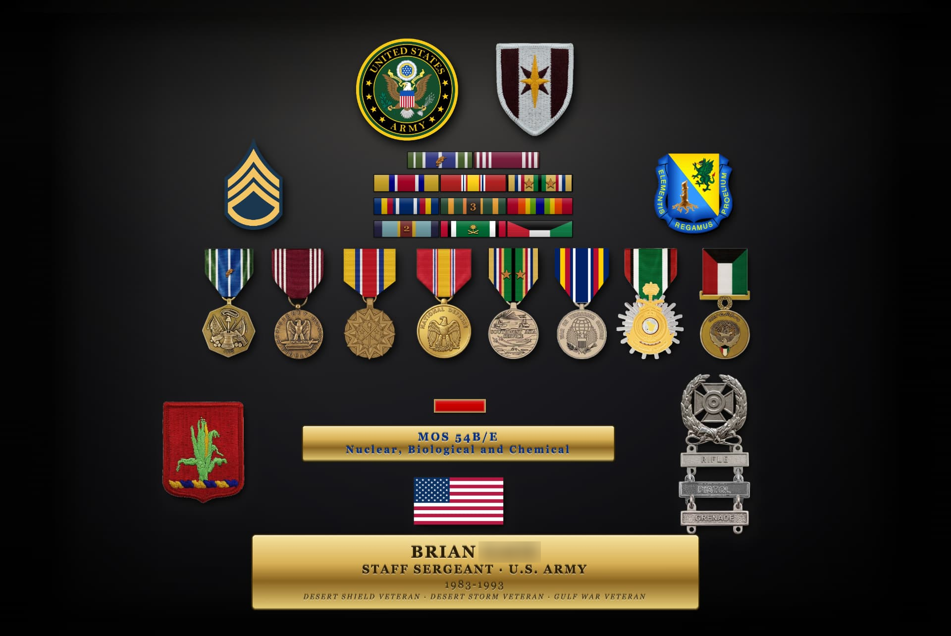 Statement 36 by 24 inch Valor Canvas featuring an Army veteran's awards